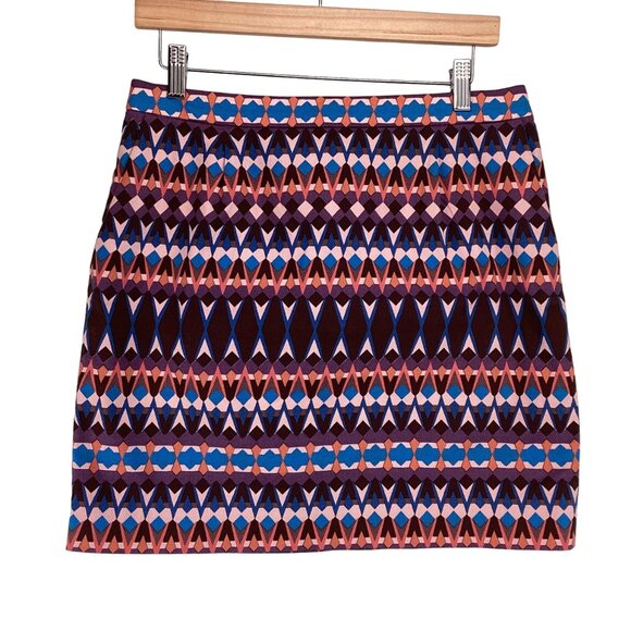 J. Crew Womens Geometric Patterned Skirt Size 8 Lined Blue &‎ Purple - Picture 1 of 8